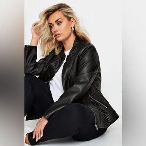Baccini Jacket Womens 3X Black Faux Leather Moto Zip Pockets Lined Plus Size